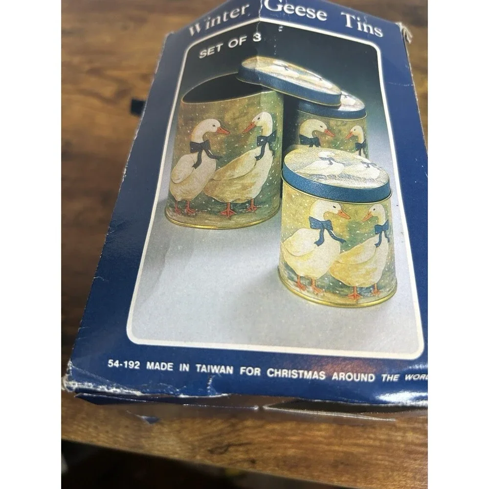 Vintage Winter Geese Tins Set of 3 Christmas Around the World Holiday Canisters